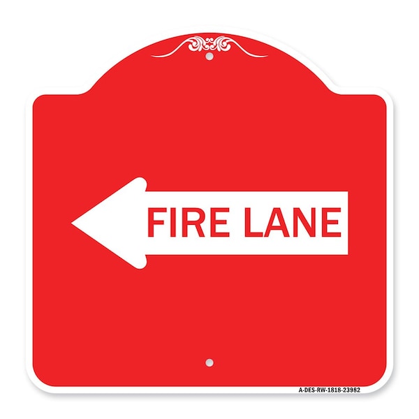Signmission Designer Series Sign-Fire Lane Left Arrow, Red & White Aluminum Sign, 18" x 18", RW-1818-23982 A-DES-RW-1818-23982 - main
